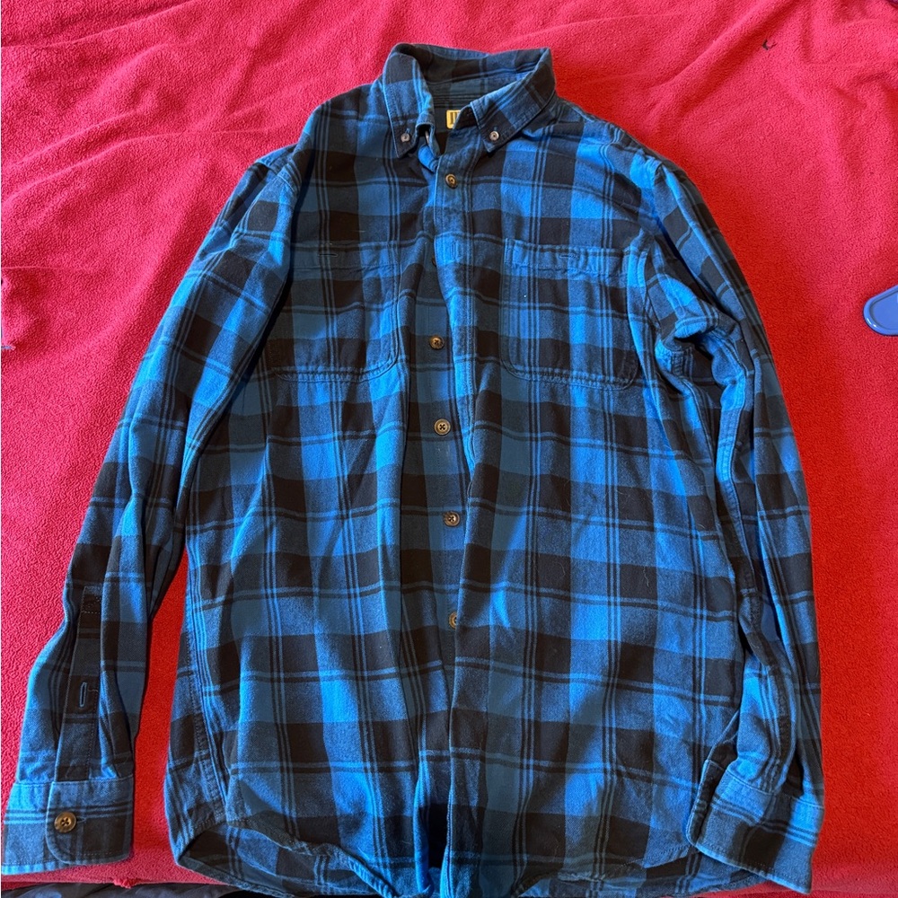 Duluth Trading Co Blue and Black Checkered Shirt